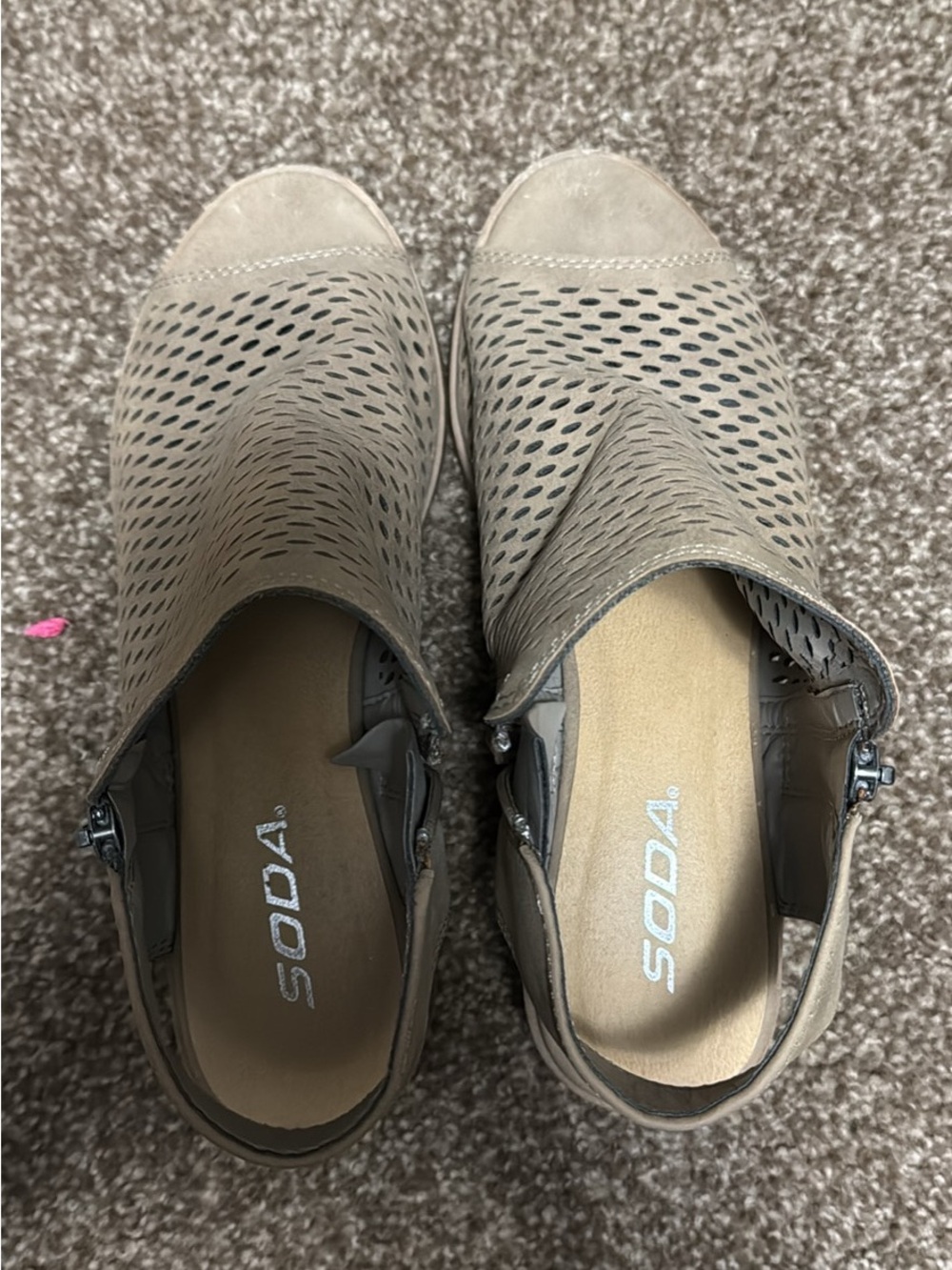 Soda Taupe Perforated Slingback Mules